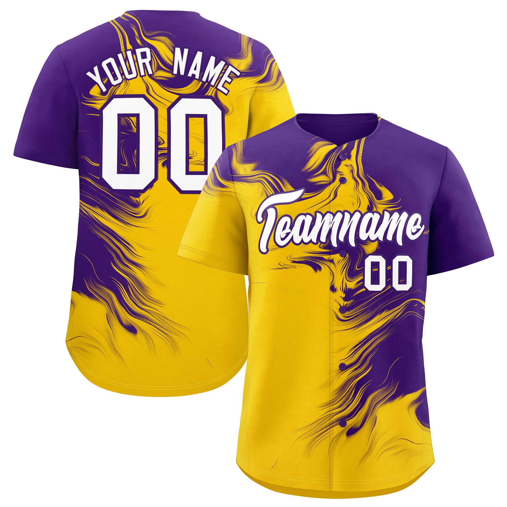 Custom Purple Gold Personalized Ink Pattern Authentic Baseball Jersey| KXKSHOP