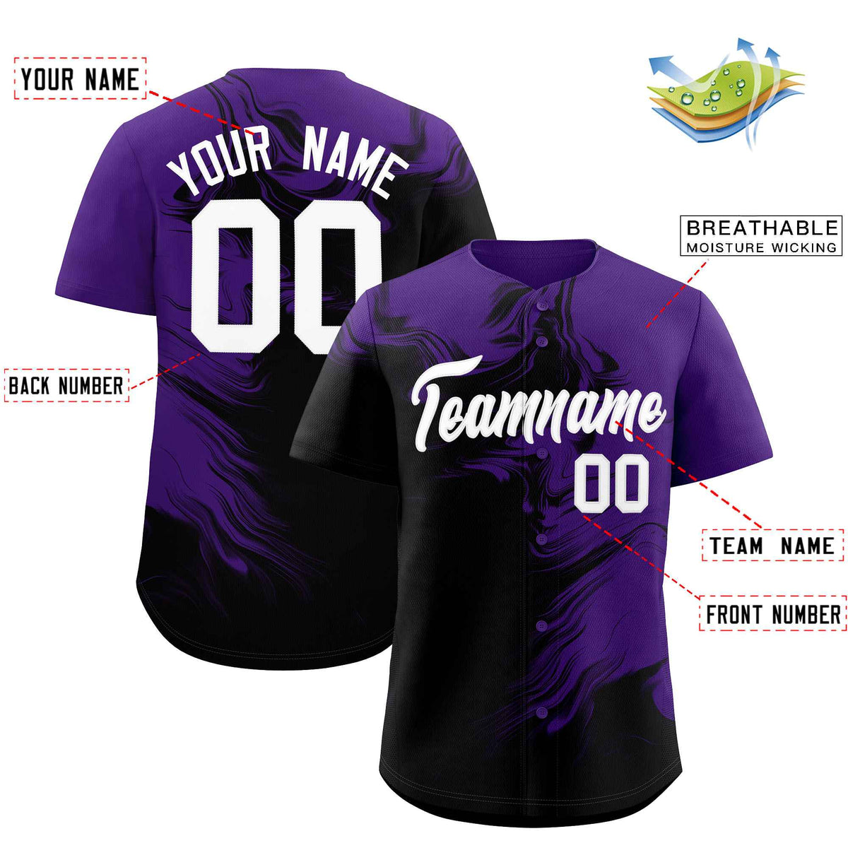 Custom Purple Black Personalized Ink Pattern Authentic Baseball Jersey| KXKSHOP
