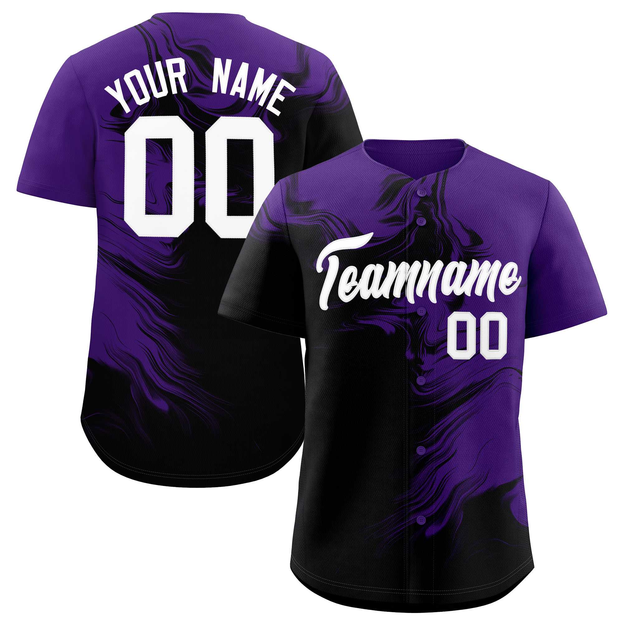 Custom Purple Black Personalized Ink Pattern Authentic Baseball Jersey| KXKSHOP