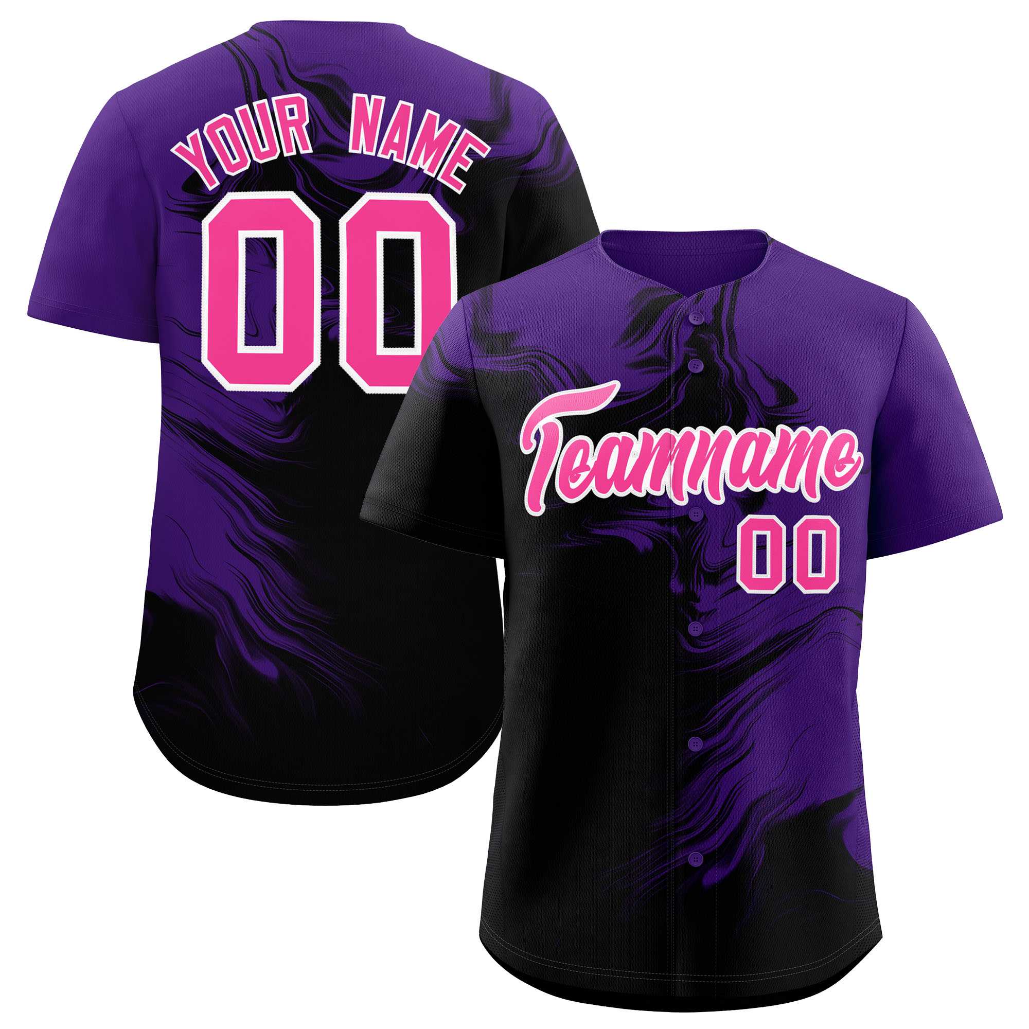 Custom Purple Black Personalized Ink Pattern Authentic Baseball Jersey| KXKSHOP