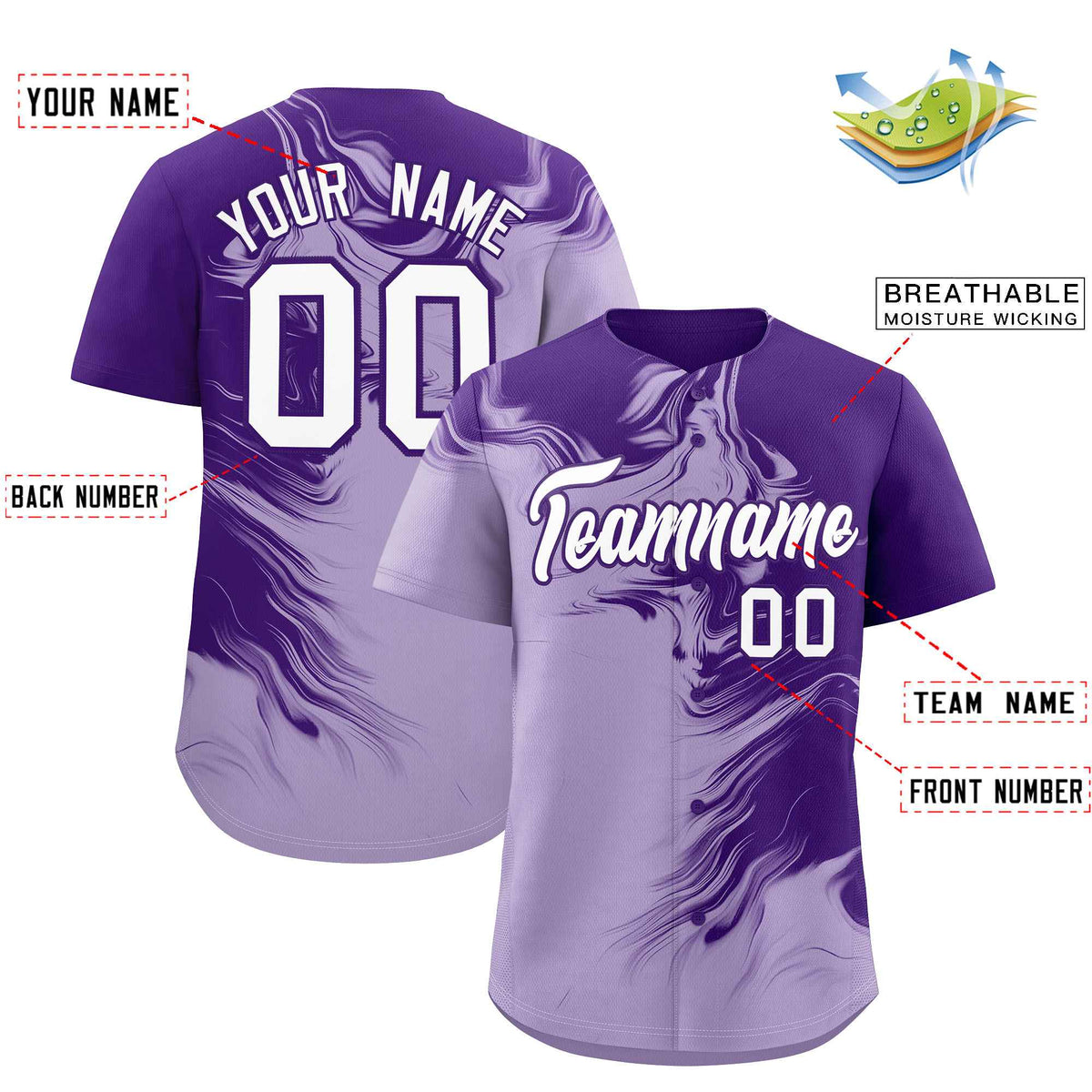 Custom Purple Light Purple Personalized Ink Pattern Authentic Baseball Jersey| KXKSHOP
