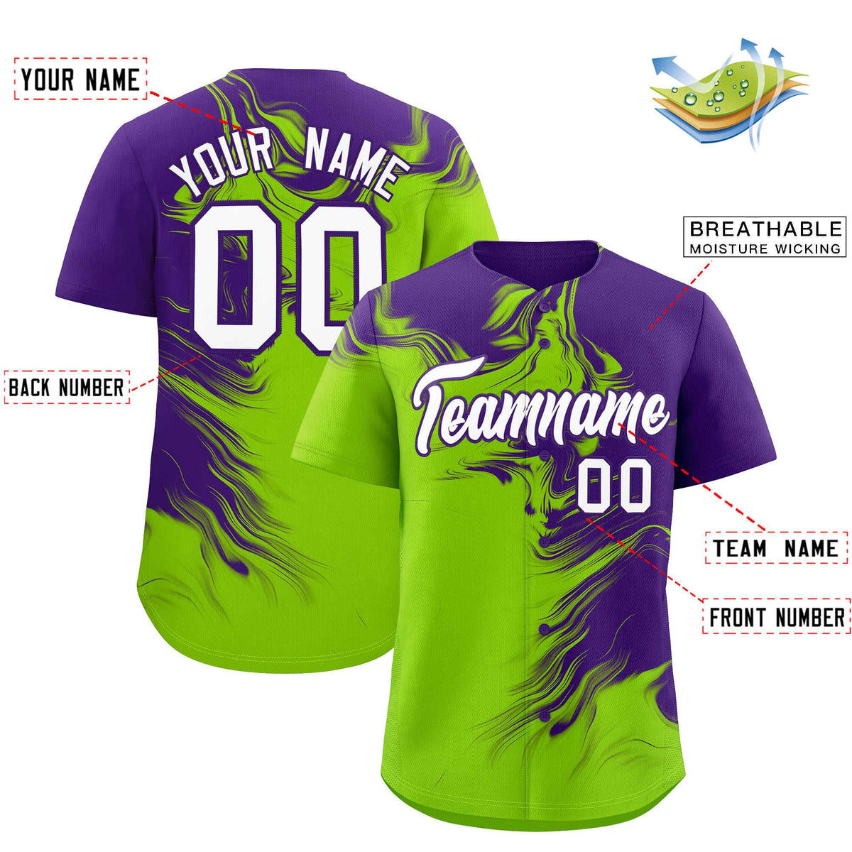 Custom Purple Neon Green Personalized Ink Pattern Authentic Baseball Jersey| KXKSHOP