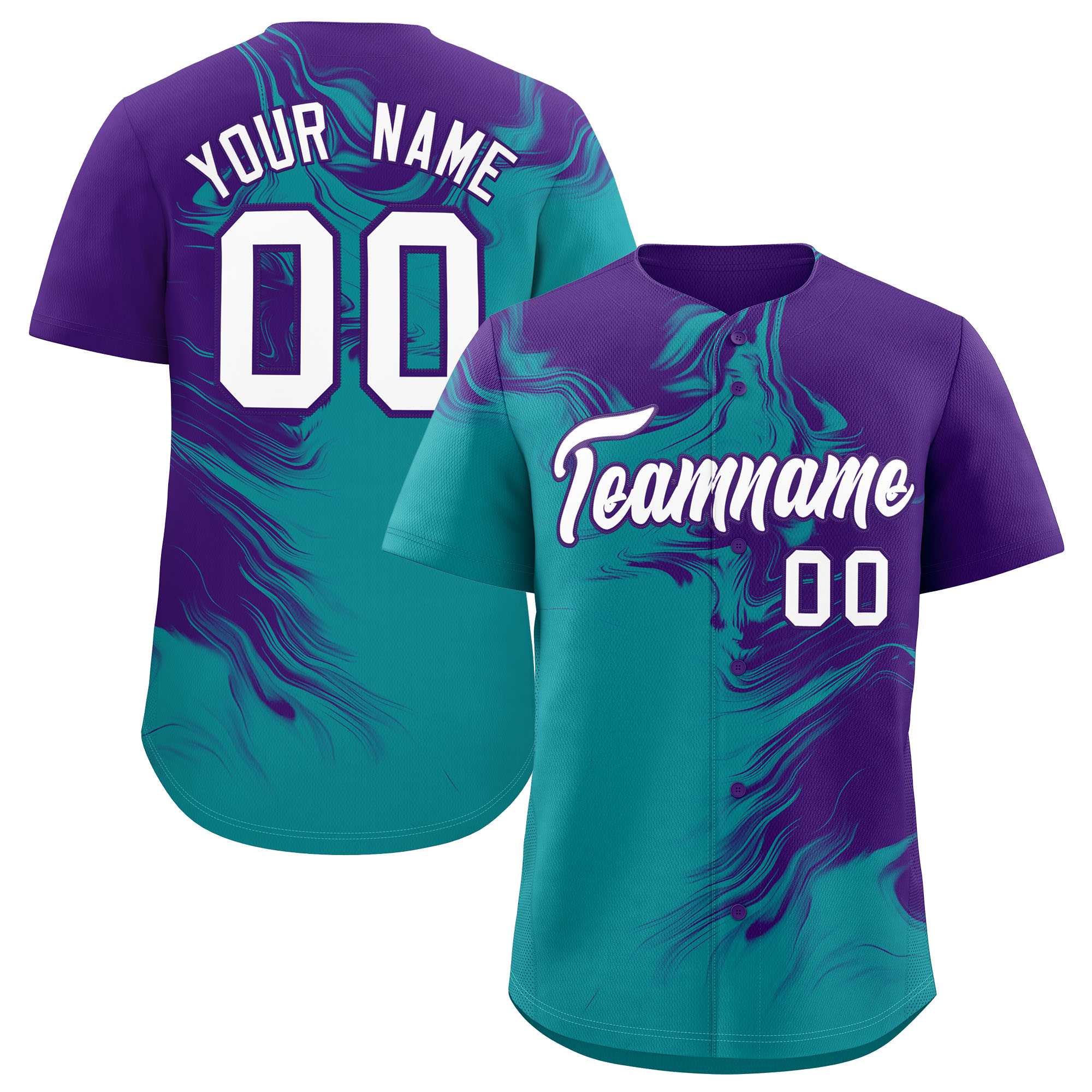 Custom Purple Aqua Personalized Ink Pattern Authentic Baseball Jersey| KXKSHOP