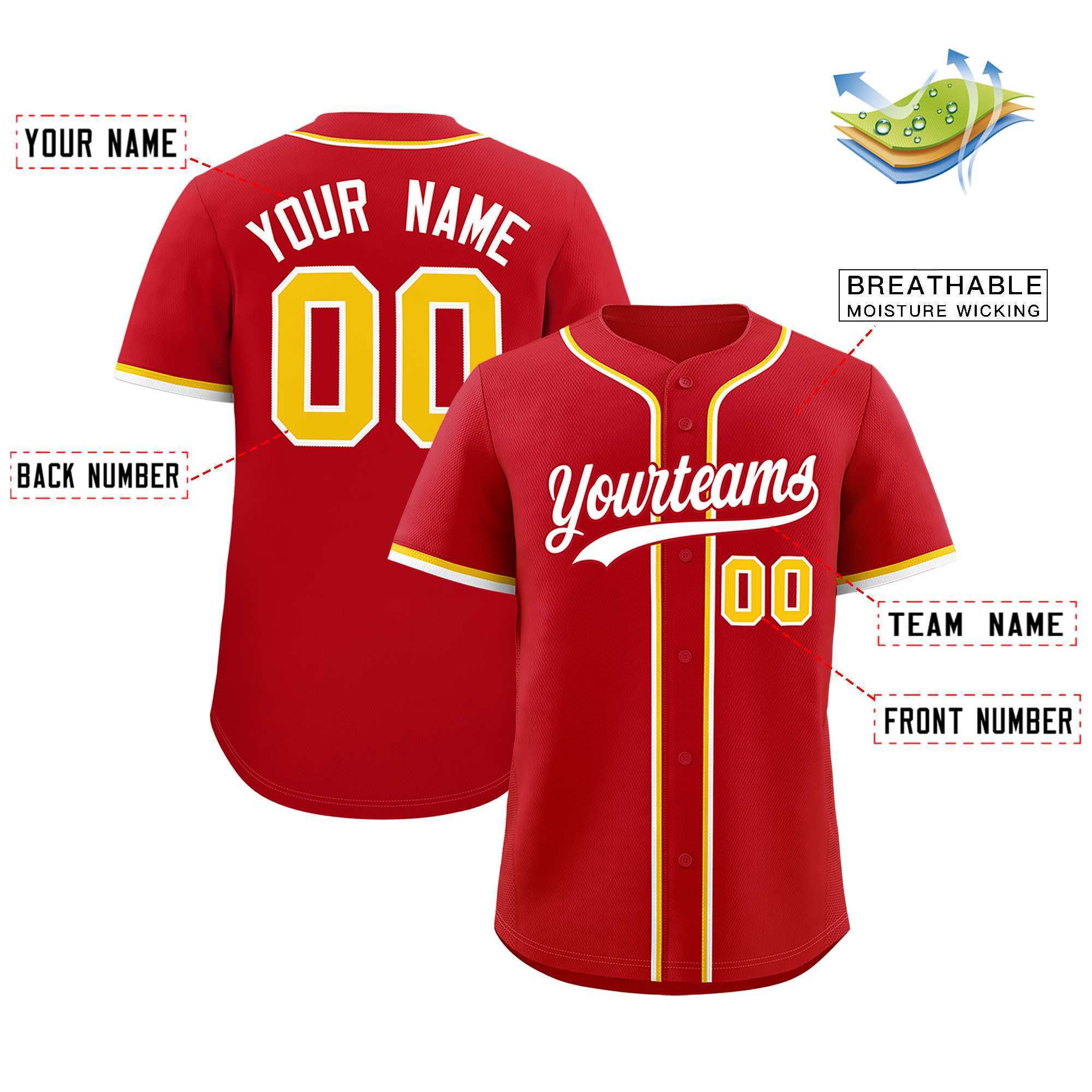 Custom Red Classic Style Authentic Baseball Jersey| KXKSHOP