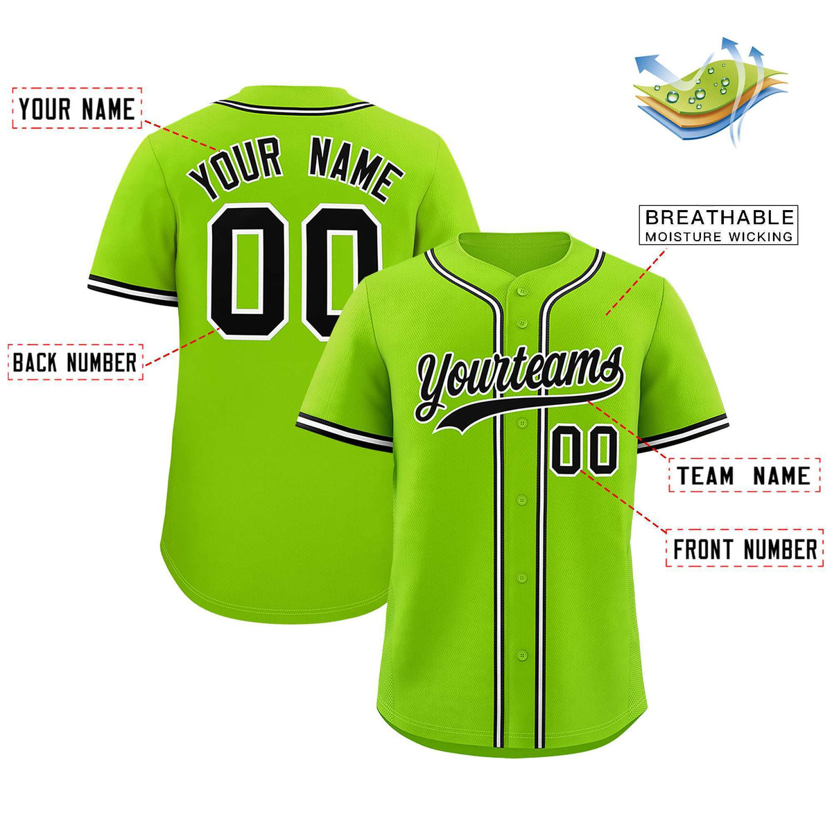 Custom Neon Green Classic Style Authentic Baseball Jersey| KXKSHOP