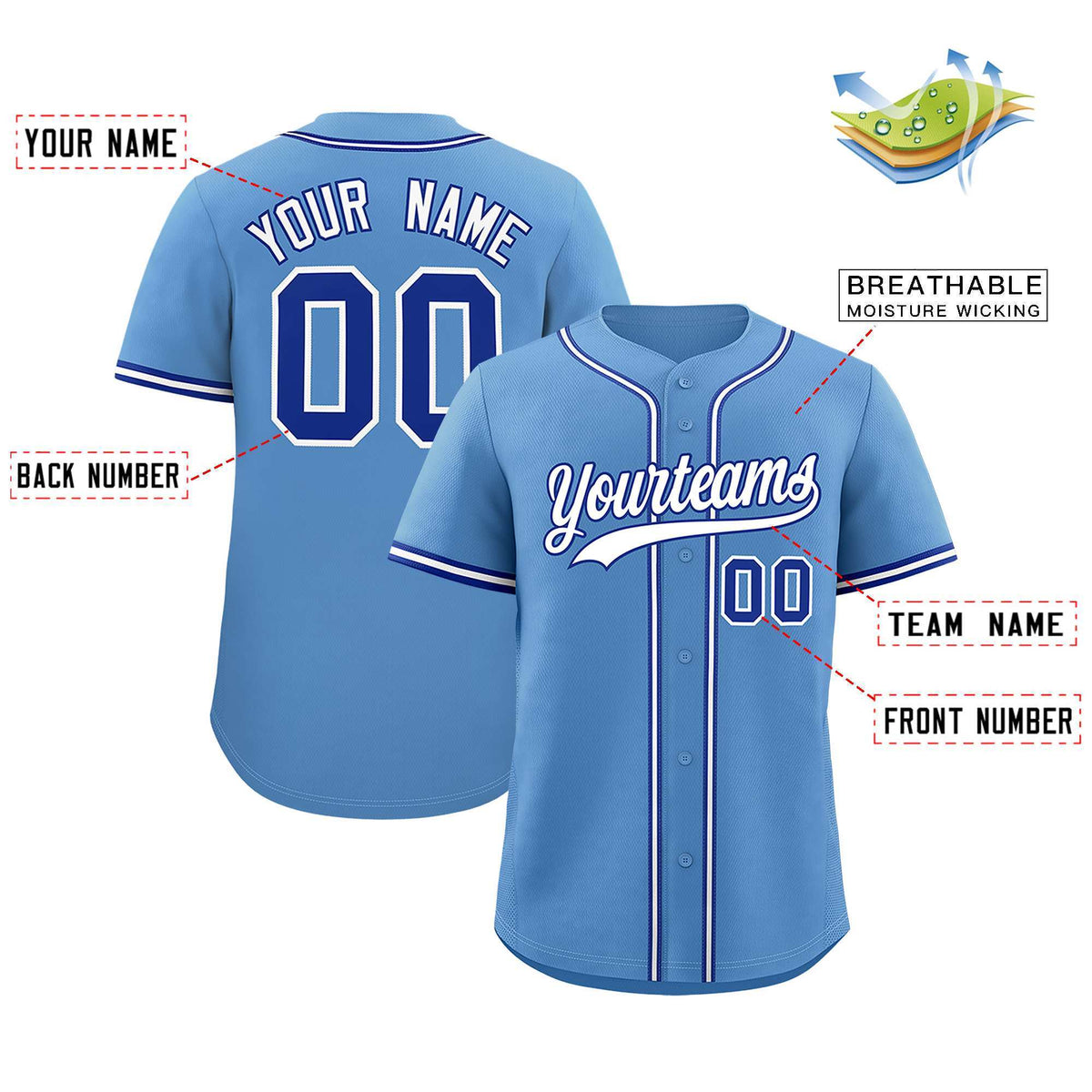 Custom Light Blue Classic Style Authentic Baseball Jersey| KXKSHOP