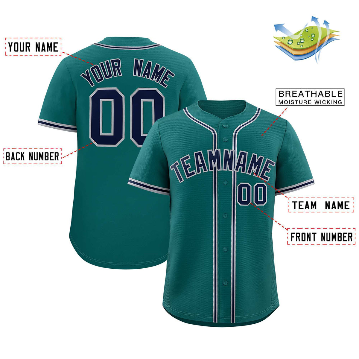 Custom Aqua Classic Style Authentic Baseball Jersey| KXKSHOP