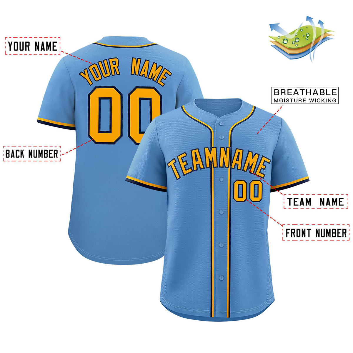 Custom Light Blue Classic Style Authentic Baseball Jersey| KXKSHOP