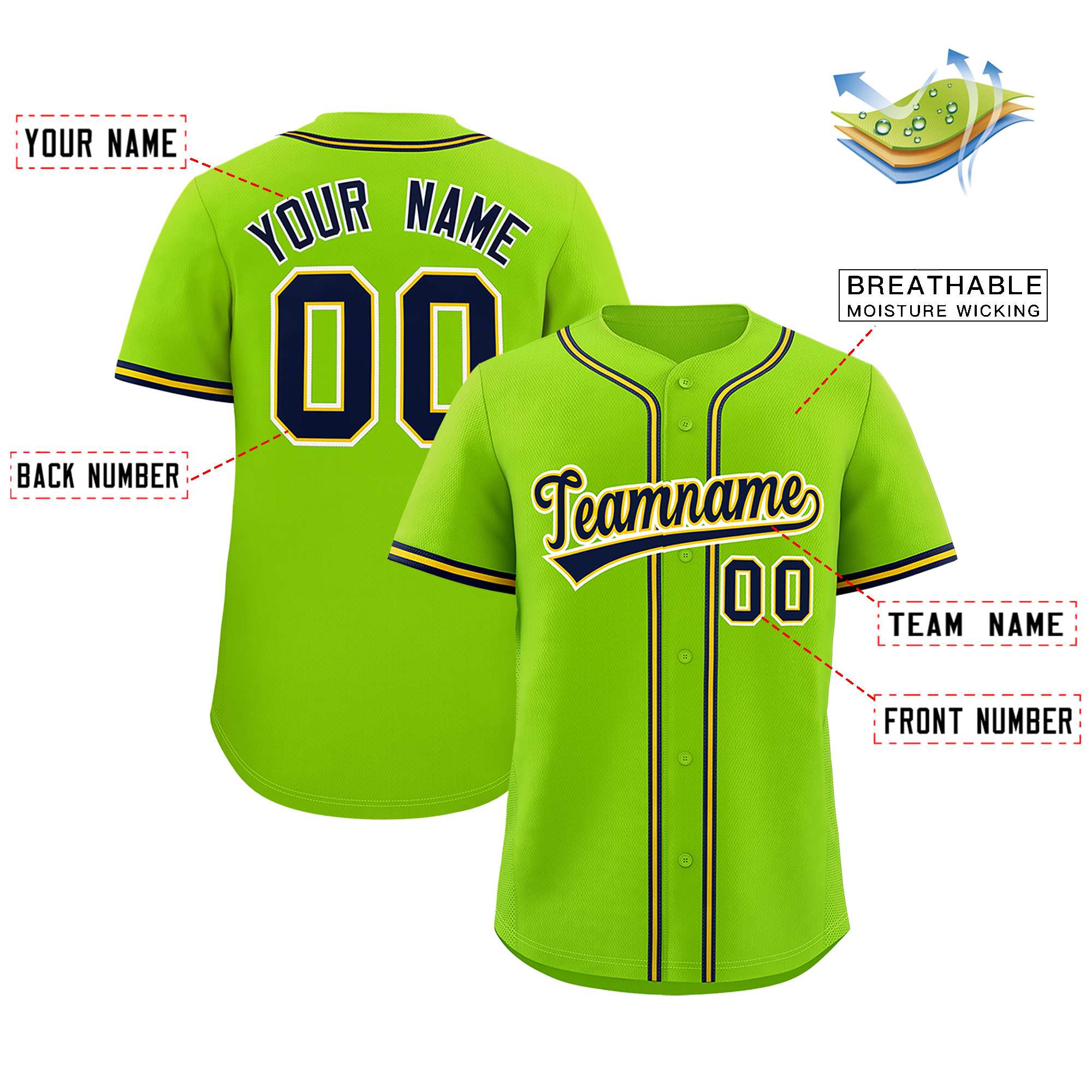 Custom Neon Green Classic Style Authentic Baseball Jersey| KXKSHOP
