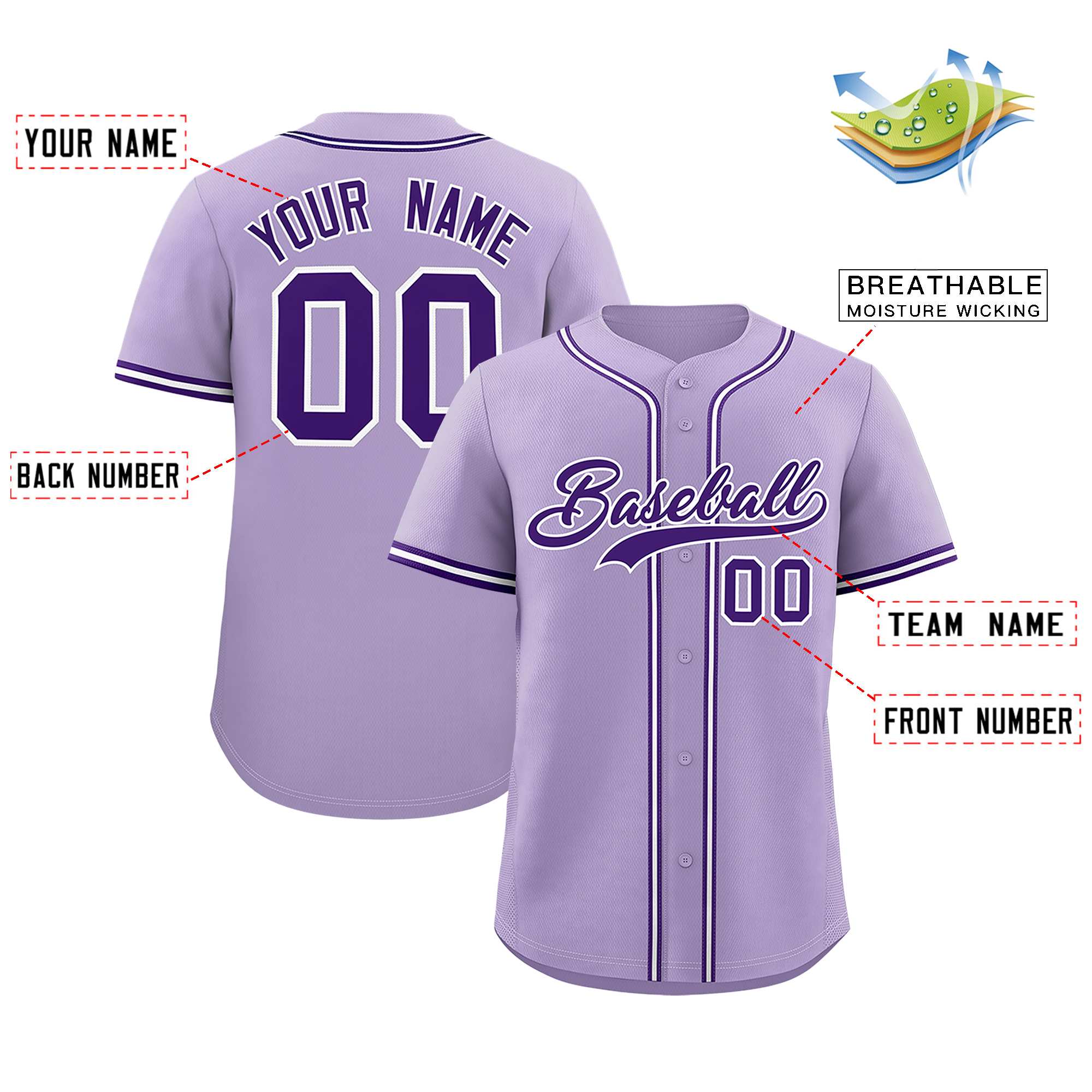Custom Light Purple Classic Style Authentic Baseball Jersey| KXKSHOP