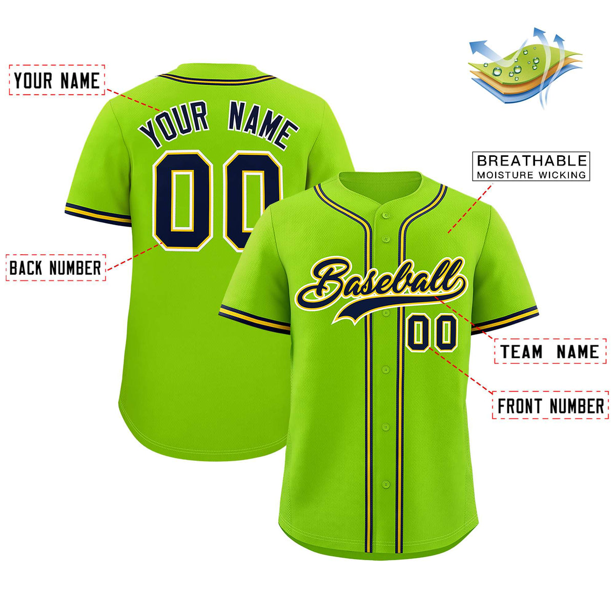 Custom Neon Green Classic Style Authentic Baseball Jersey| KXKSHOP