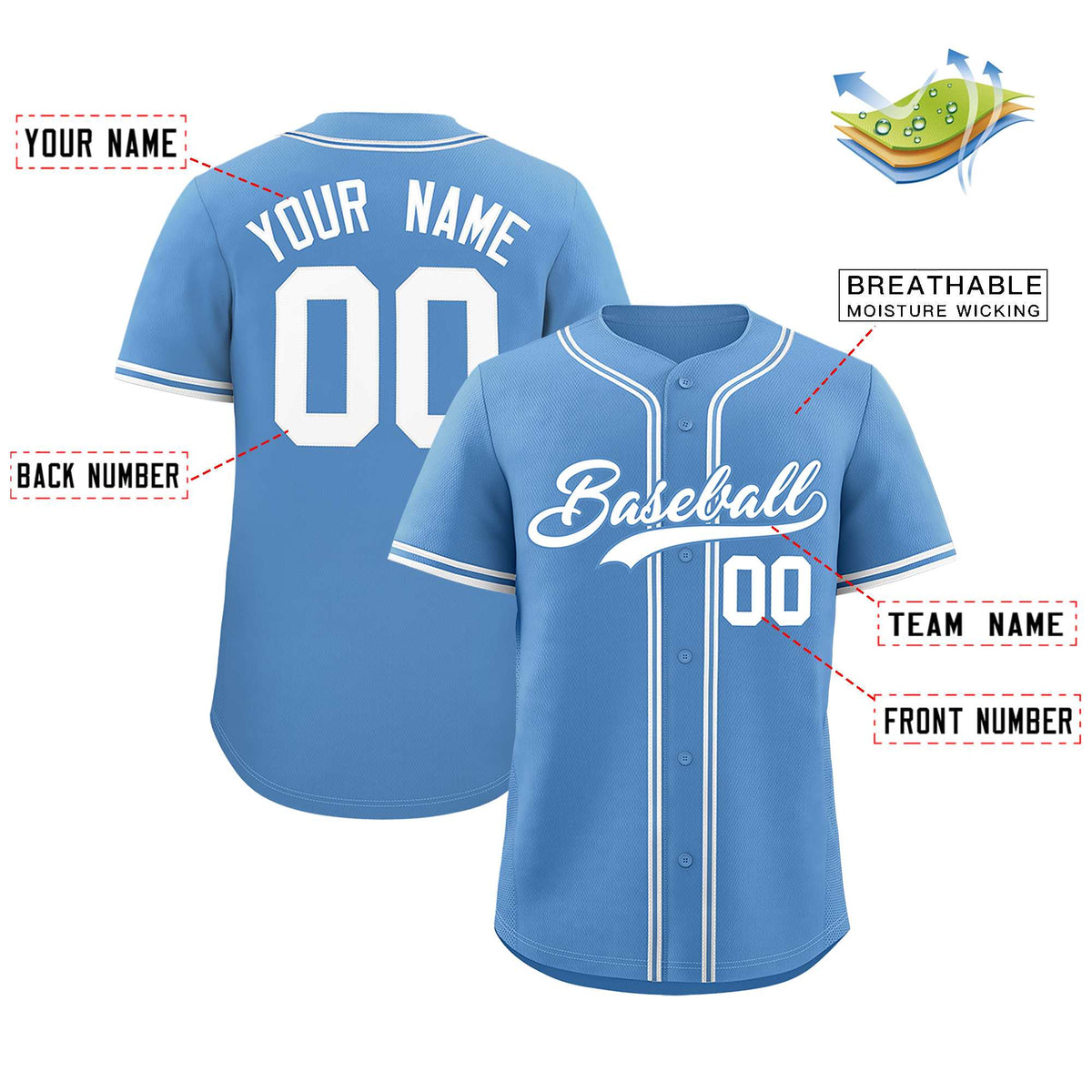Custom Light Blue Classic Style Authentic Baseball Jersey| KXKSHOP