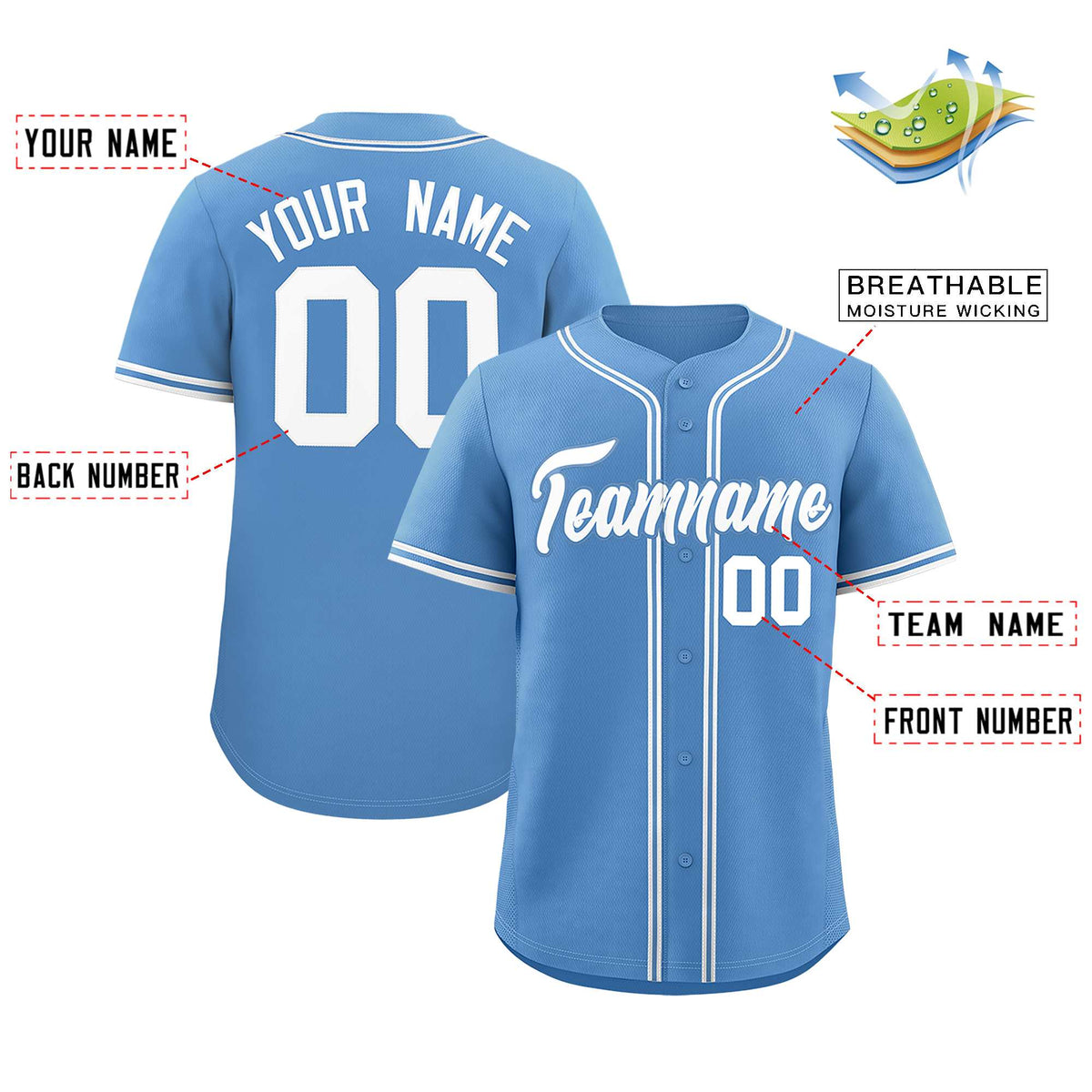 Custom Light Blue Classic Style Authentic Baseball Jersey| KXKSHOP