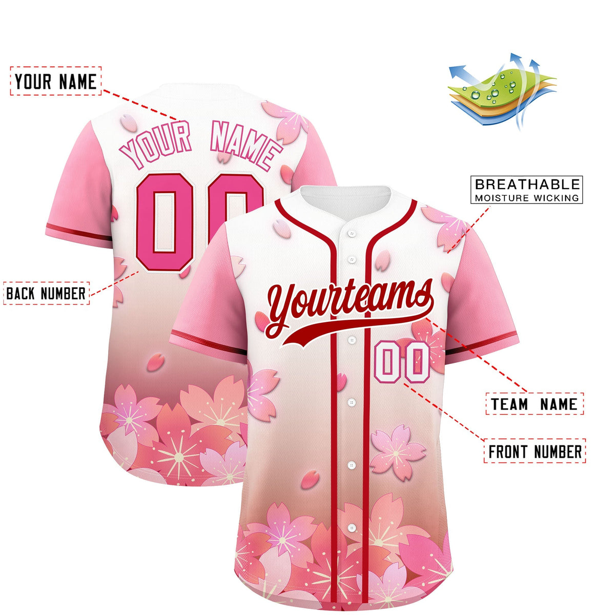 Custom Red Pink Gradient Fashion Elastic Baseball Jersey| KXKSHOP