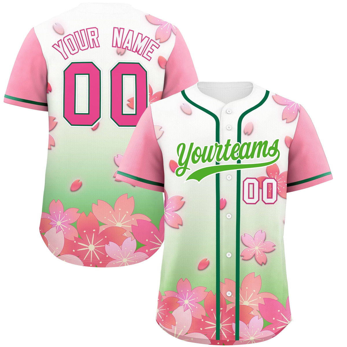 Custom Light Green Pink Gradient Fashion Elastic Baseball Jersey| KXKSHOP