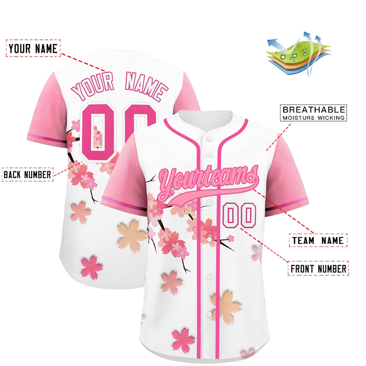 Custom White pink Gradient Fashion Elastic Baseball Jersey| KXKSHOP