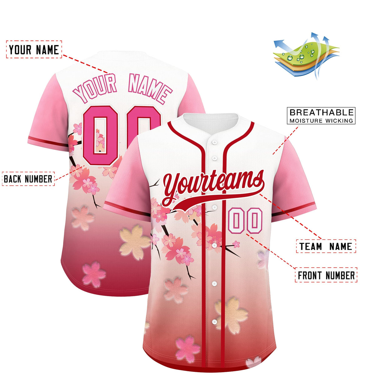 Custom Pink Red Gradient Fashion Elastic Baseball Jersey| KXKSHOP