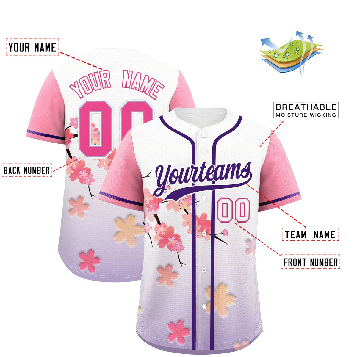 Custom Purple P Gradient Fashion Elastic Baseball Jersey| KXKSHOP