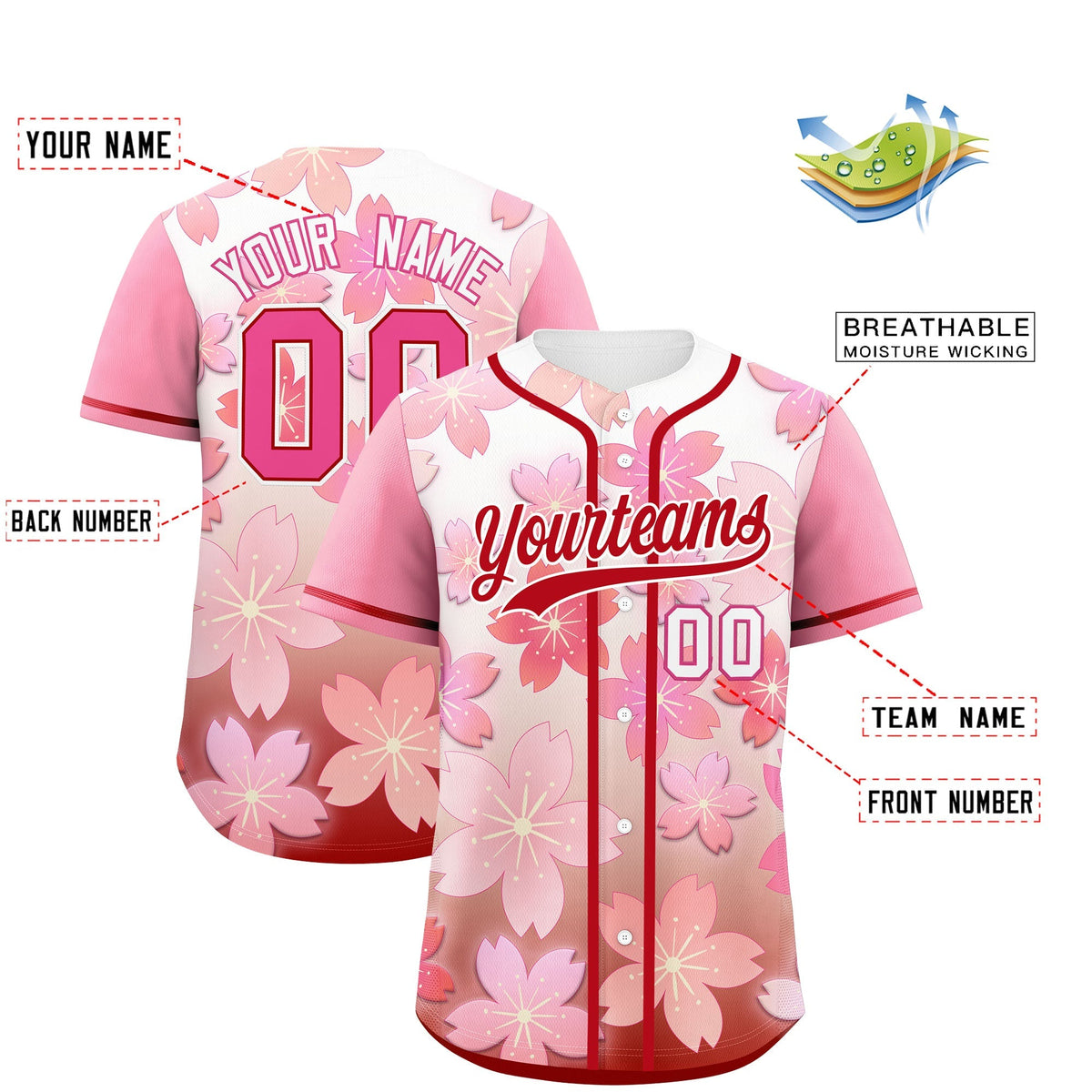 Custom Pink Red Gradient Fashion Elastic Baseball Jersey| KXKSHOP