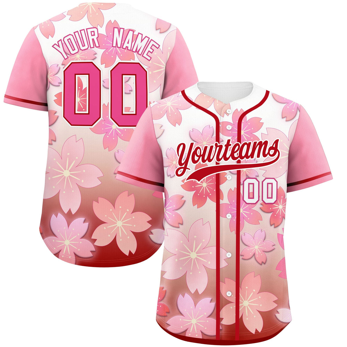Custom Pink Red Gradient Fashion Elastic Baseball Jersey| KXKSHOP
