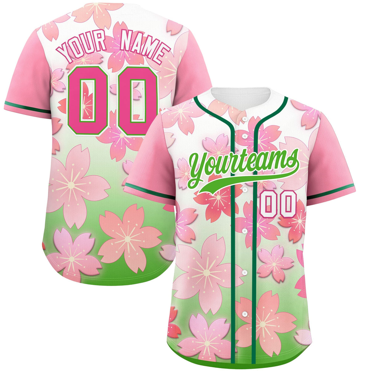 Custom Light Green Pink Gradient Fashion Elastic Baseball Jersey| KXKSHOP