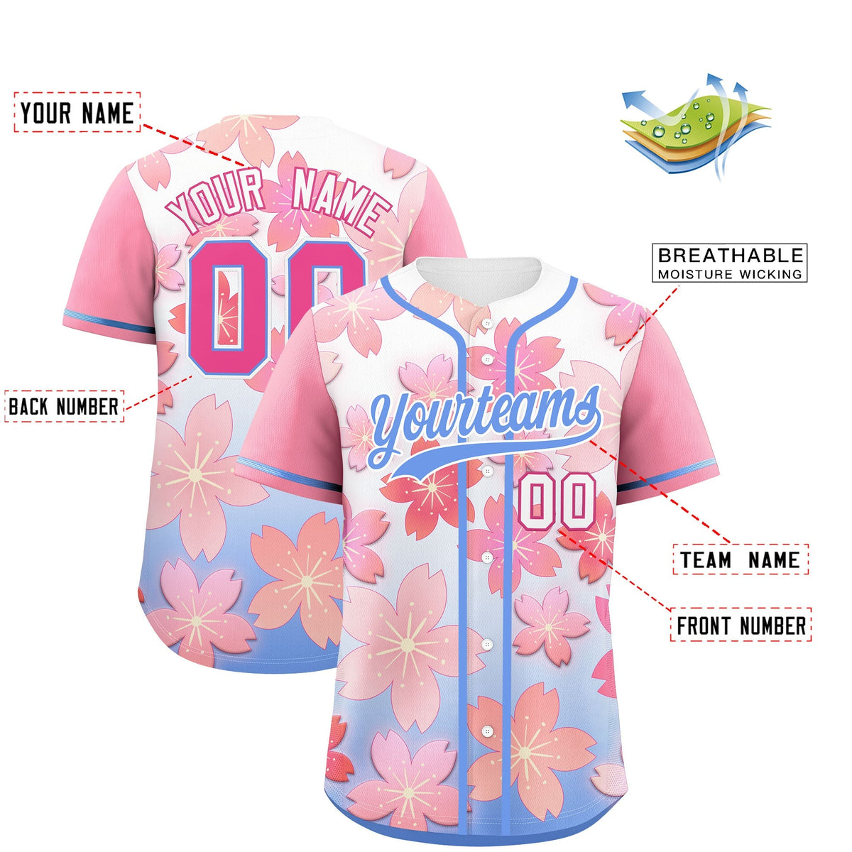 Custom Pink Powder Blue Gradient Fashion Elastic Baseball Jersey| KXKSHOP