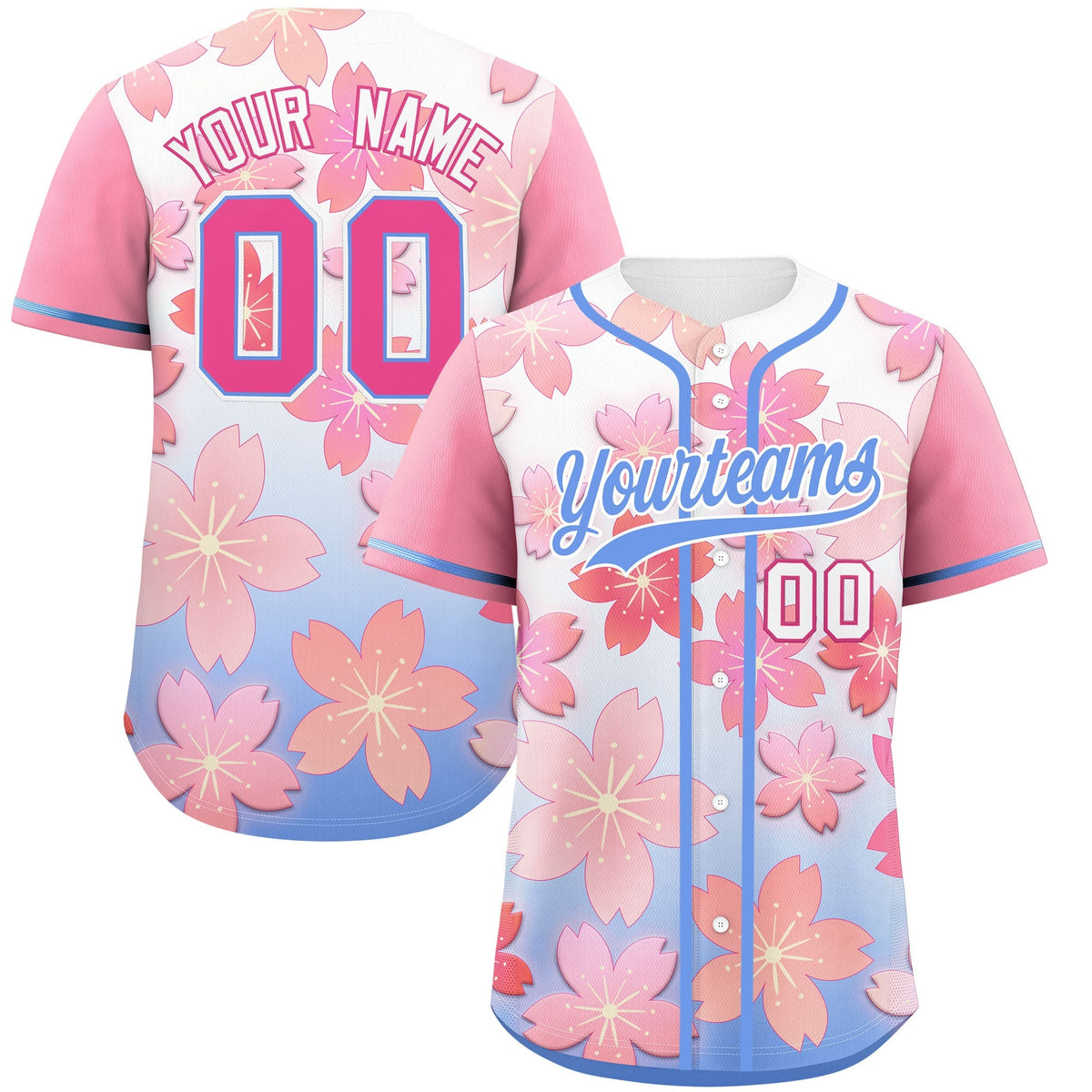 Custom Pink Powder Blue Gradient Fashion Elastic Baseball Jersey| KXKSHOP