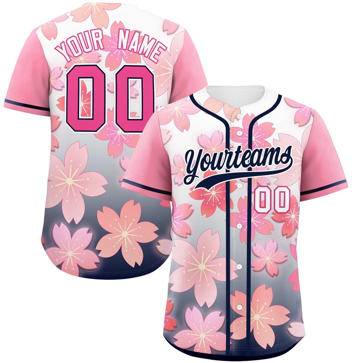 Custom Navy Pink Gradient Fashion Elastic Baseball Jersey| KXKSHOP