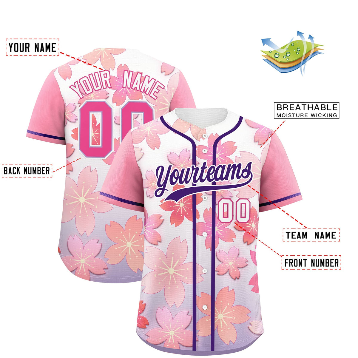 Custom Light Purple Pink Gradient Fashion Elastic Baseball Jersey| KXKSHOP