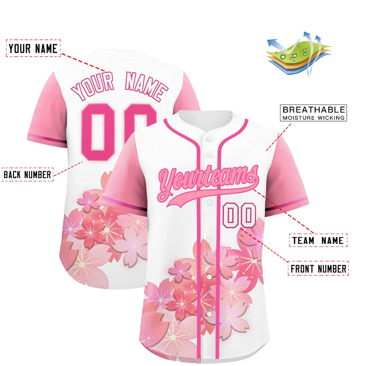 Custom White Pink Gradient Fashion Elastic Baseball Jersey| KXKSHOP
