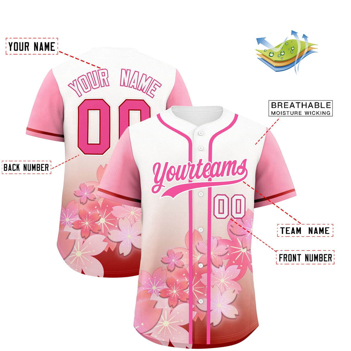 Custom pink Red Gradient Fashion Elastic Baseball Jersey| KXKSHOP