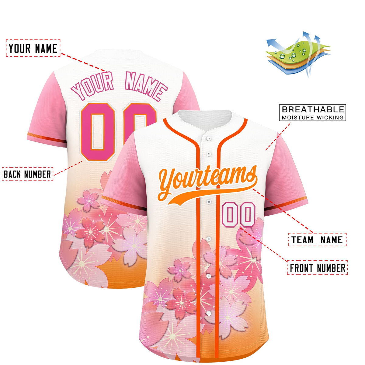 Custom Gold Orange Pink Gradient Fashion Elastic Baseball Jersey| KXKSHOP