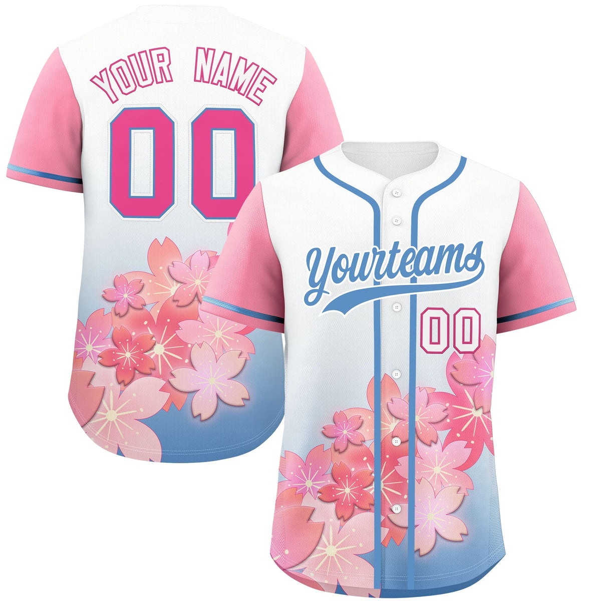 Custom Light Blue Pink Gradient Fashion Elastic Baseball Jersey| KXKSHOP