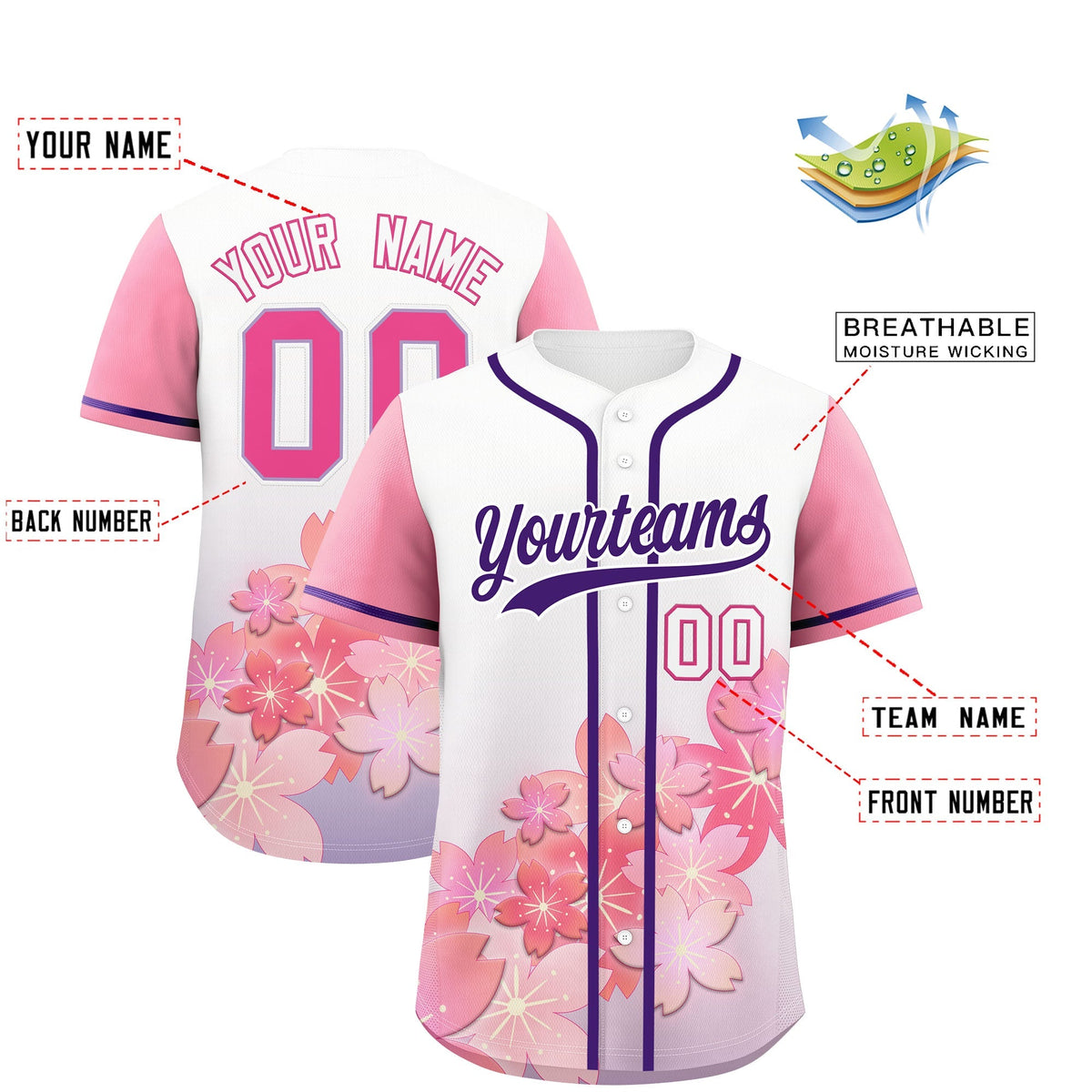 Custom Light Purple Pink Gradient Fashion Elastic Baseball Jersey| KXKSHOP
