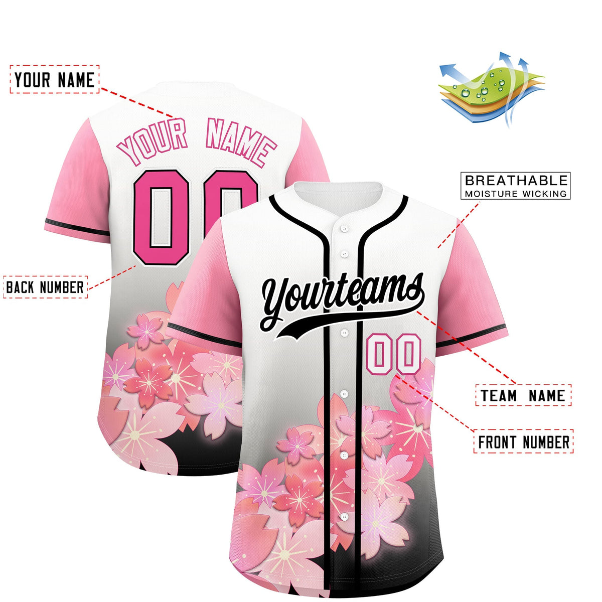 Custom Black Pink Gradient Fashion Elastic Baseball Jersey| KXKSHOP