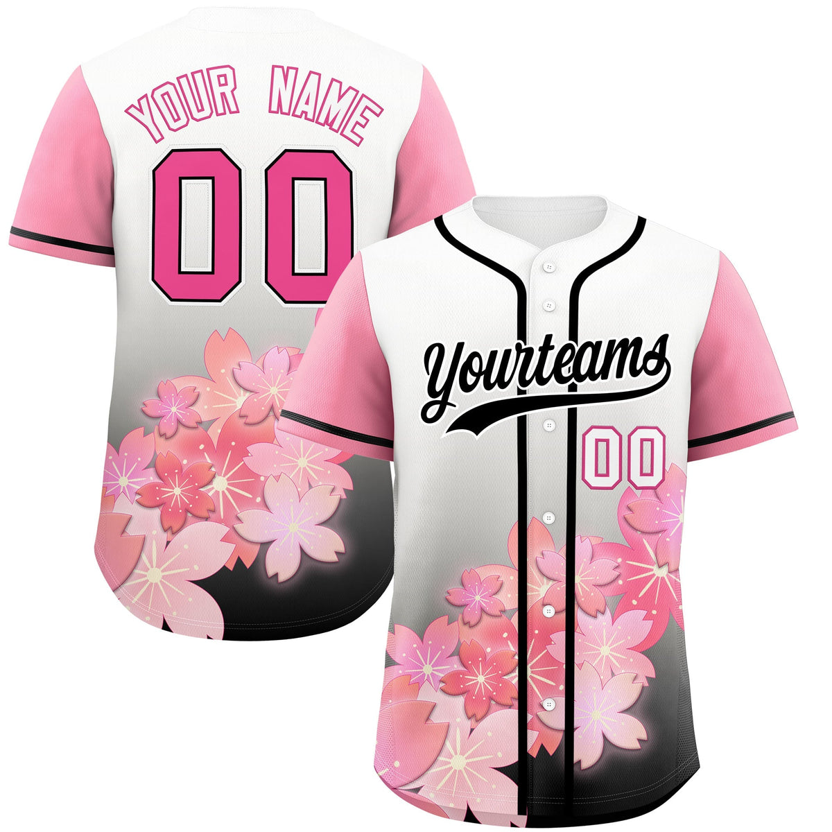 Custom Black Pink Gradient Fashion Elastic Baseball Jersey| KXKSHOP
