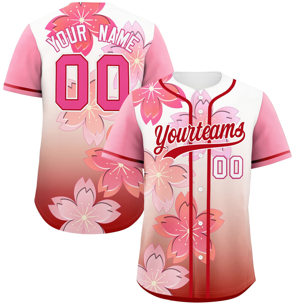 Custom Red Pink Gradient Fashion Elastic Baseball Jersey| KXKSHOP