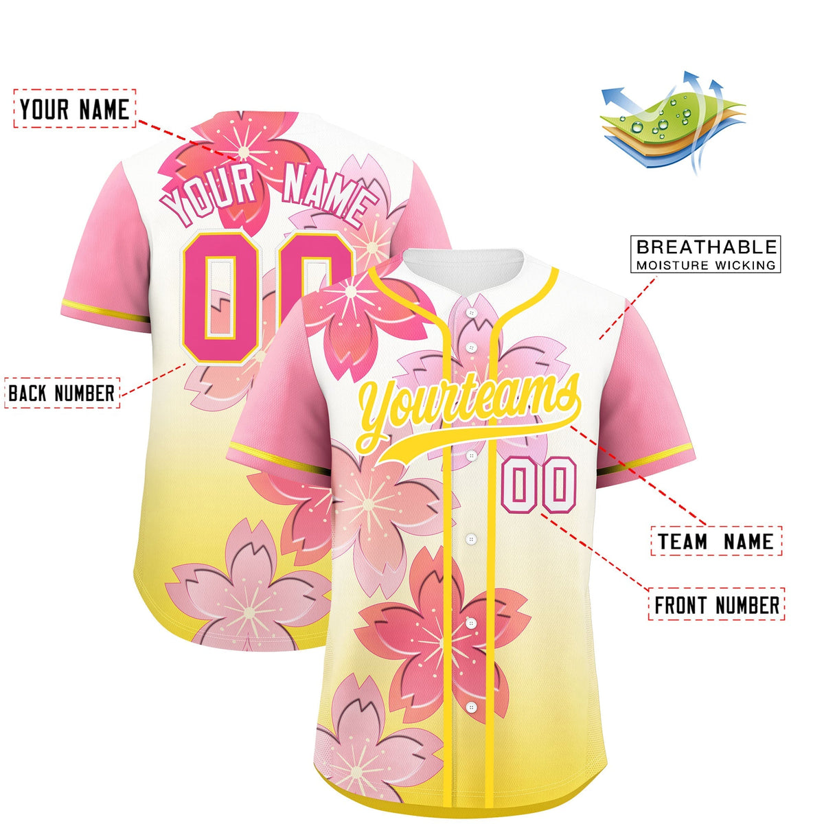 Custom Gold Pink Gradient Fashion Elastic Baseball Jersey| KXKSHOP