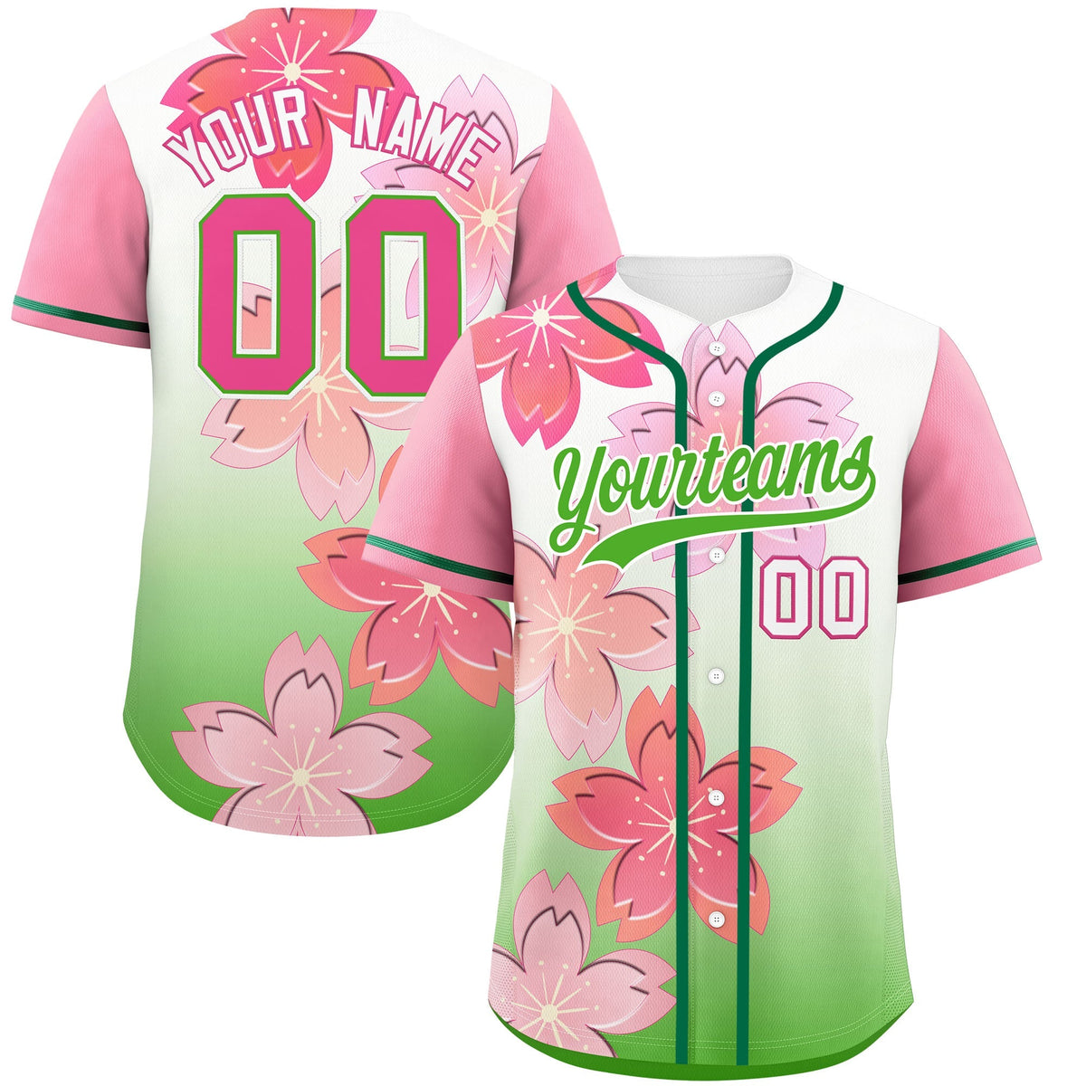 Custom Light Green Pink Gradient Fashion Elastic Baseball Jersey| KXKSHOP