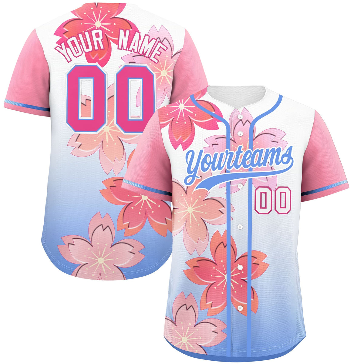 Custom Light Blue Pink Gradient Fashion Elastic Baseball Jersey| KXKSHOP