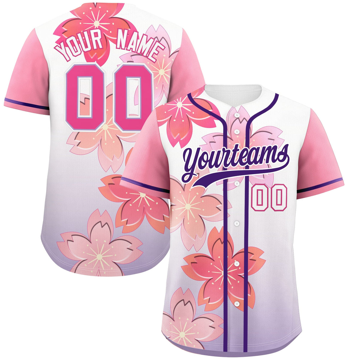 Custom Purple Pink Gradient Fashion Elastic Baseball Jersey| KXKSHOP