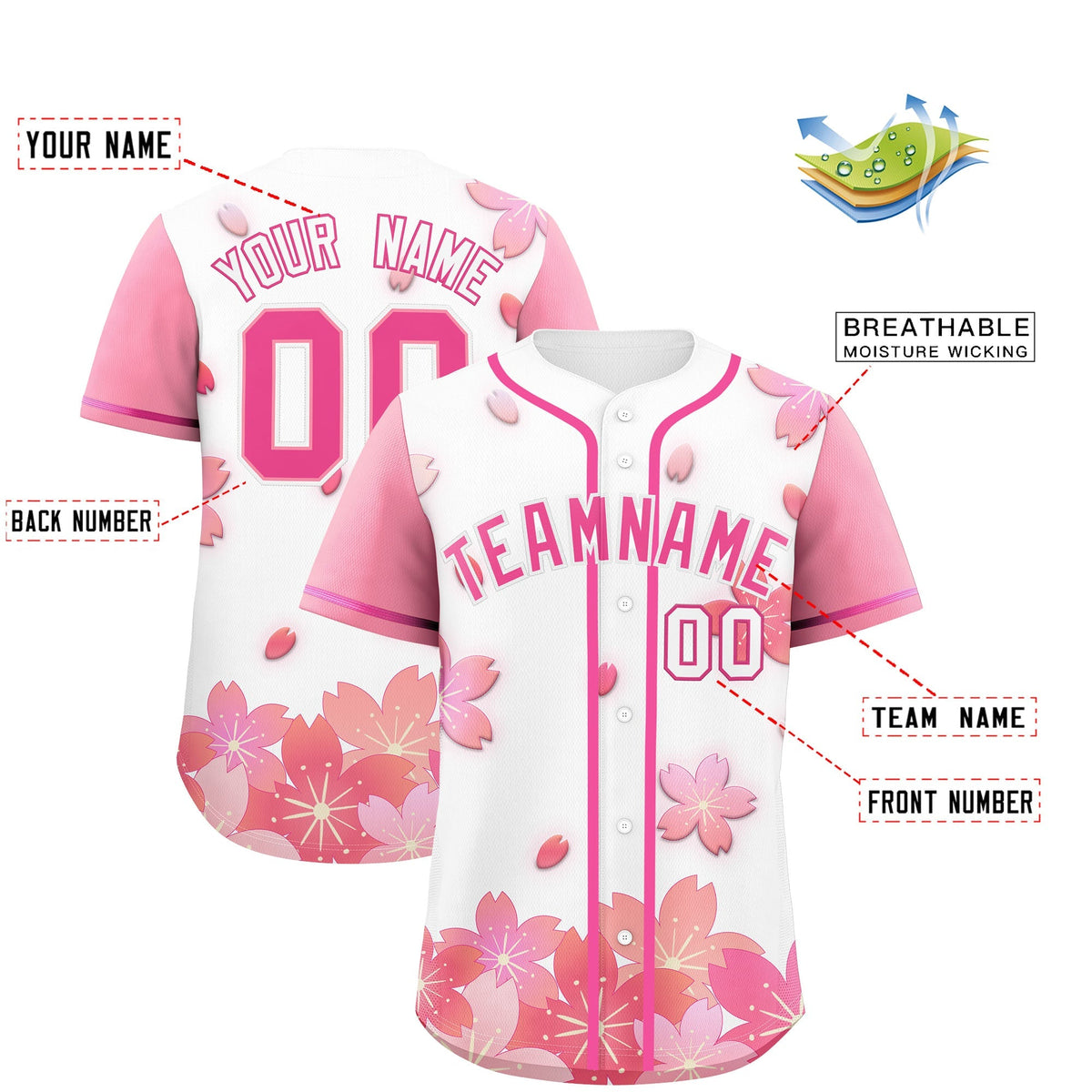 Custom White Pink Gradient Fashion Elastic Baseball Jersey| KXKSHOP