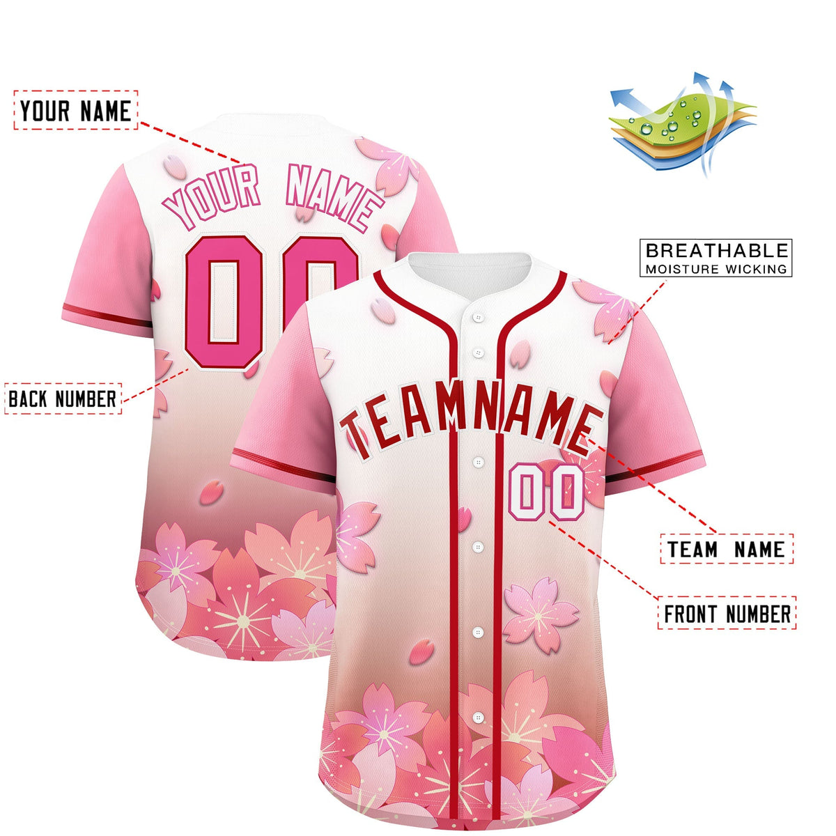 Custom Red Pink Gradient Fashion Elastic Baseball Jersey| KXKSHOP