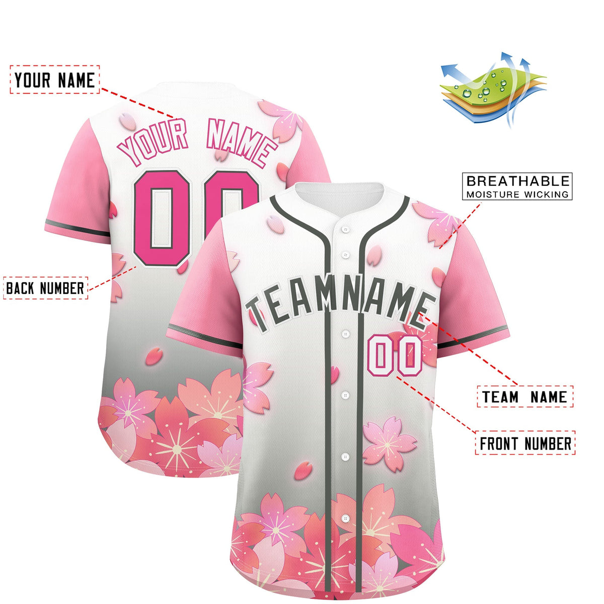 Custom Gray Pink Gradient Fashion Elastic Baseball Jersey| KXKSHOP
