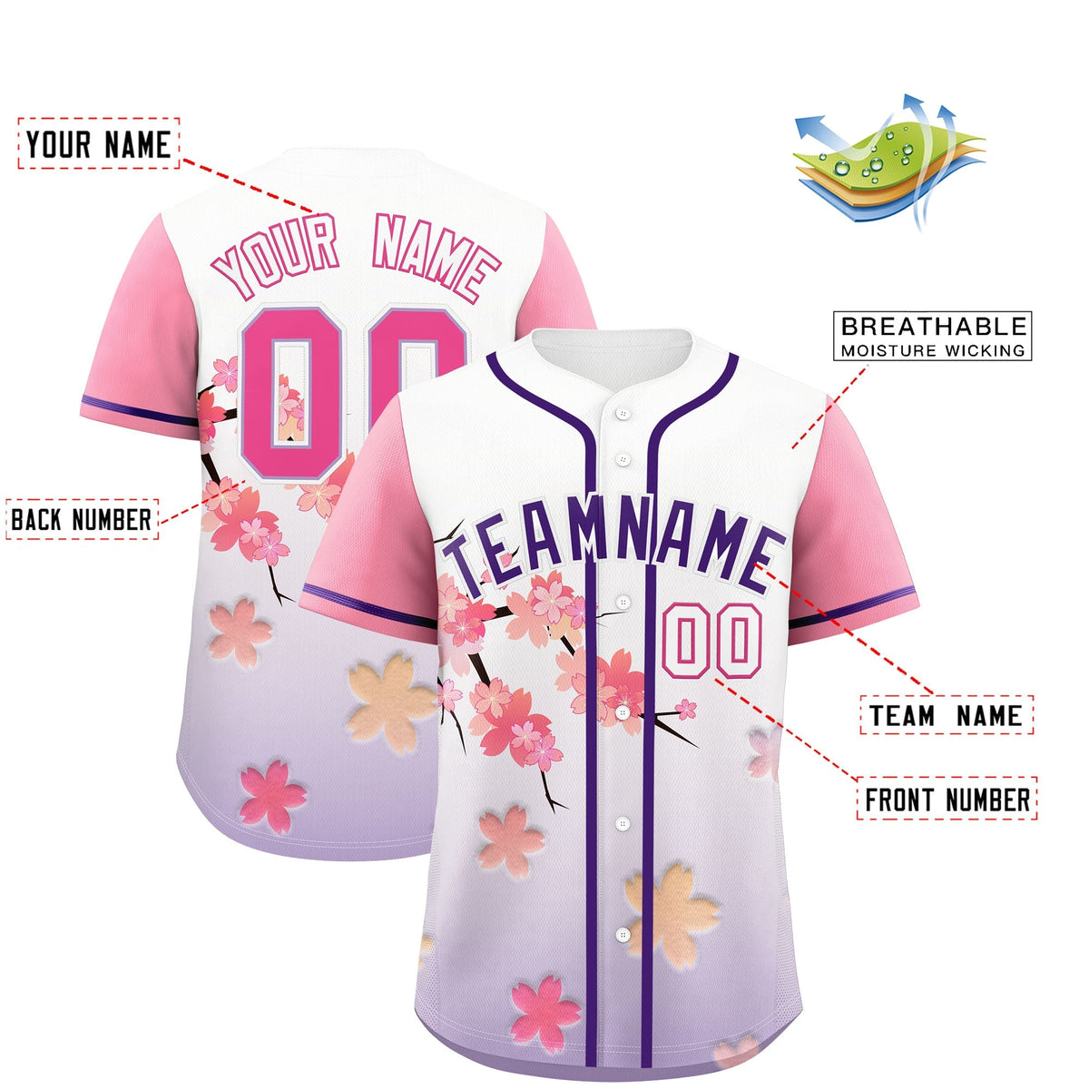 Custom Purple P Gradient Fashion Elastic Baseball Jersey| KXKSHOP