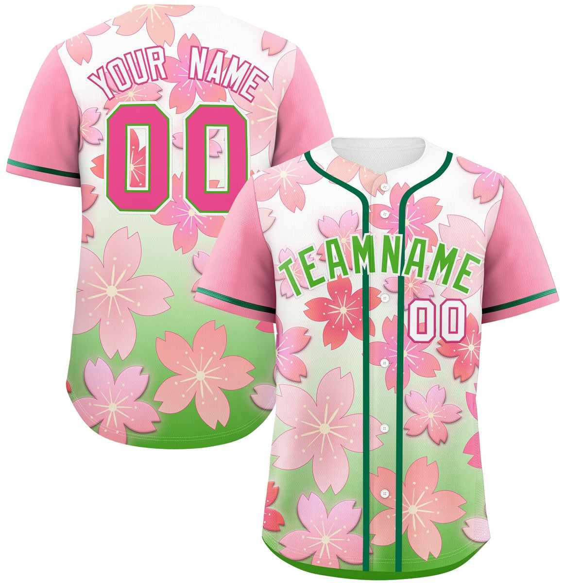 Custom Light Green Pink Gradient Fashion Elastic Baseball Jersey| KXKSHOP