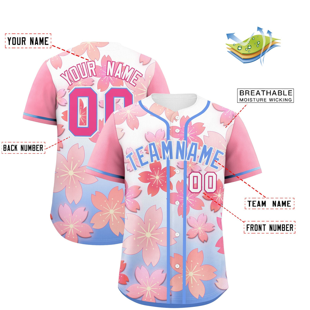Custom Pink Powder Blue Gradient Fashion Elastic Baseball Jersey| KXKSHOP
