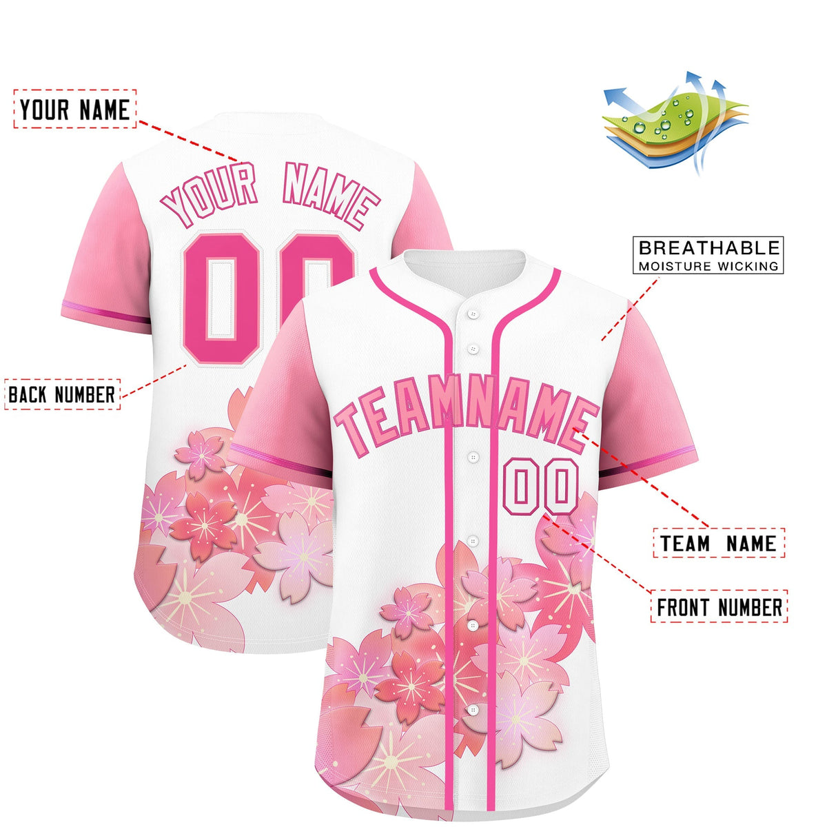 Custom White Pink Gradient Fashion Elastic Baseball Jersey| KXKSHOP