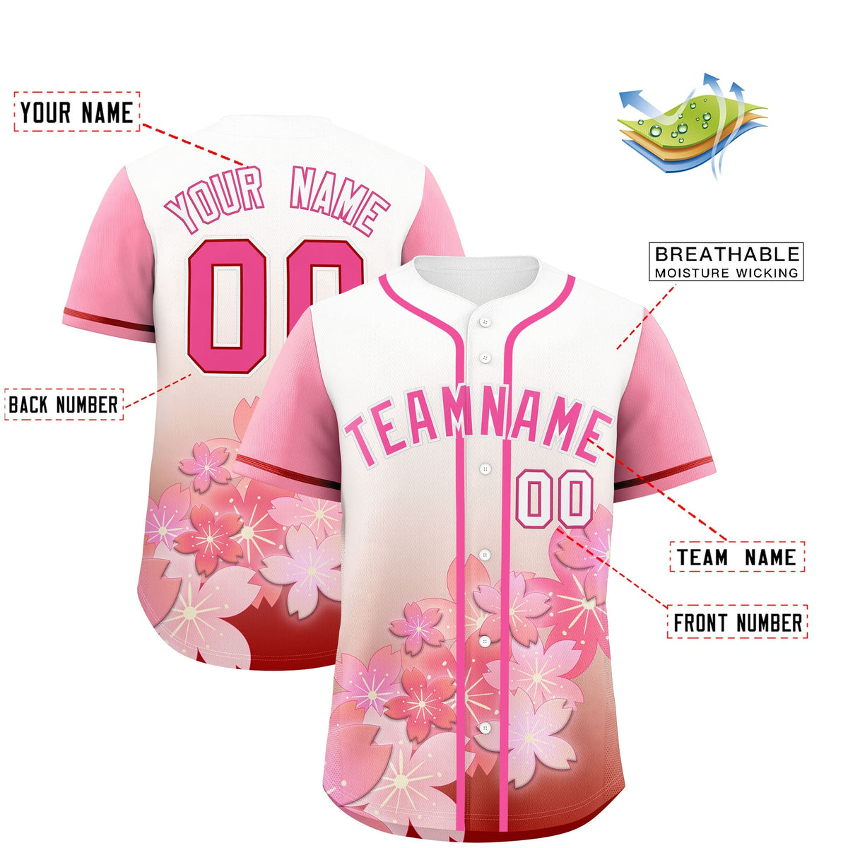 Custom pink Red Gradient Fashion Elastic Baseball Jersey| KXKSHOP