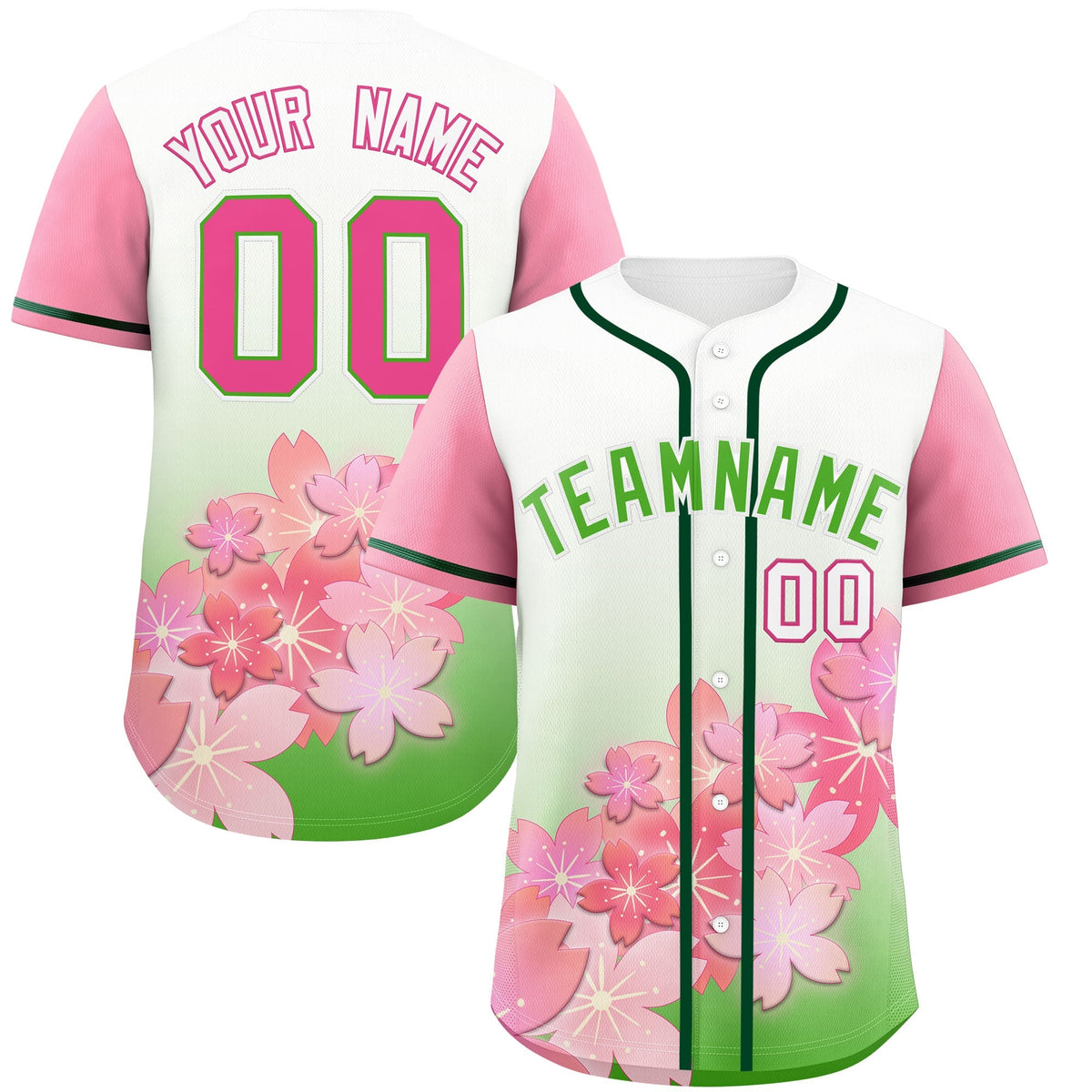 Custom Light Green Pink Gradient Fashion Elastic Baseball Jersey| KXKSHOP
